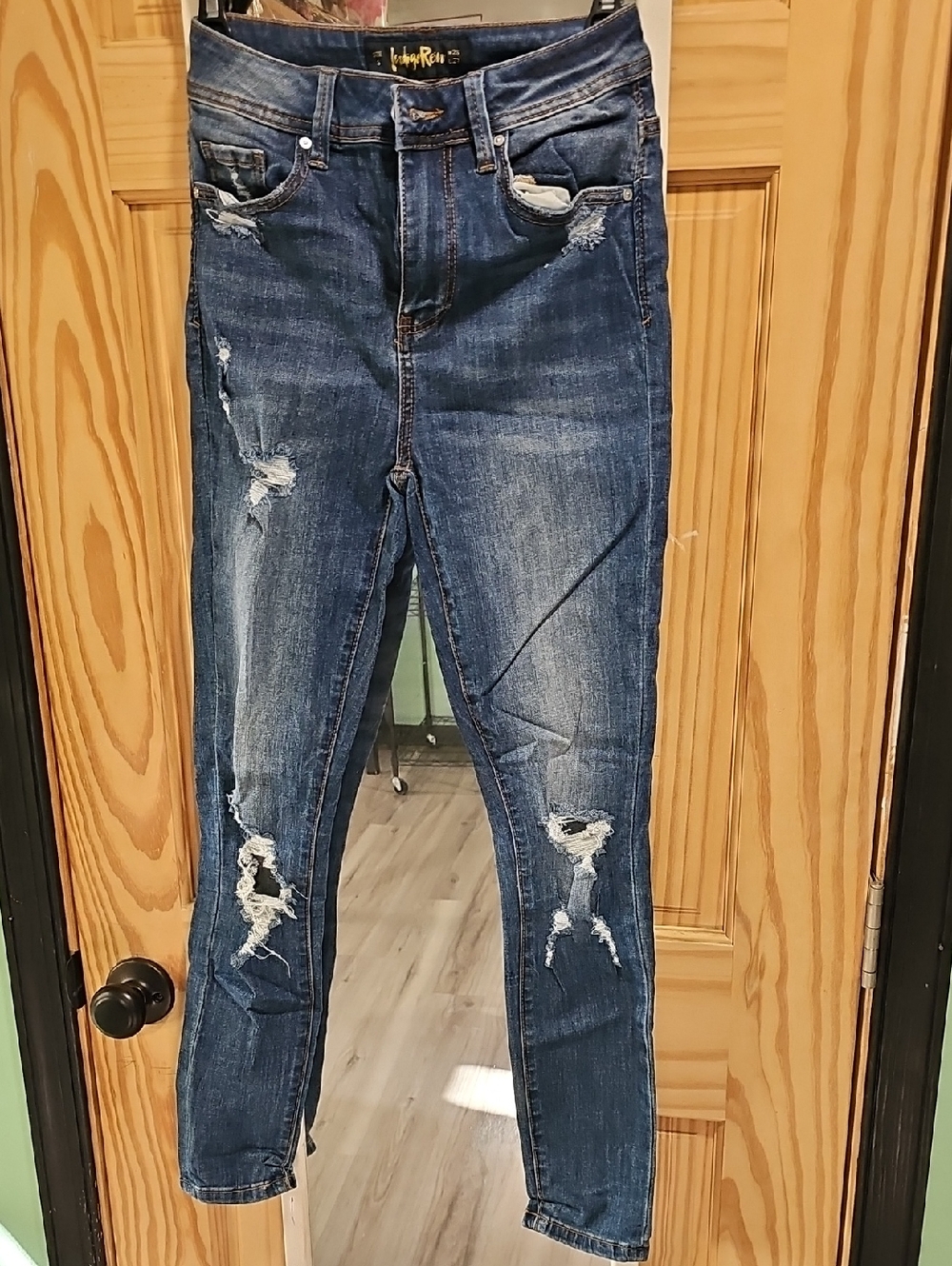 Indigo Rein Distressed Dark Blue Skinny Stretch Jeans